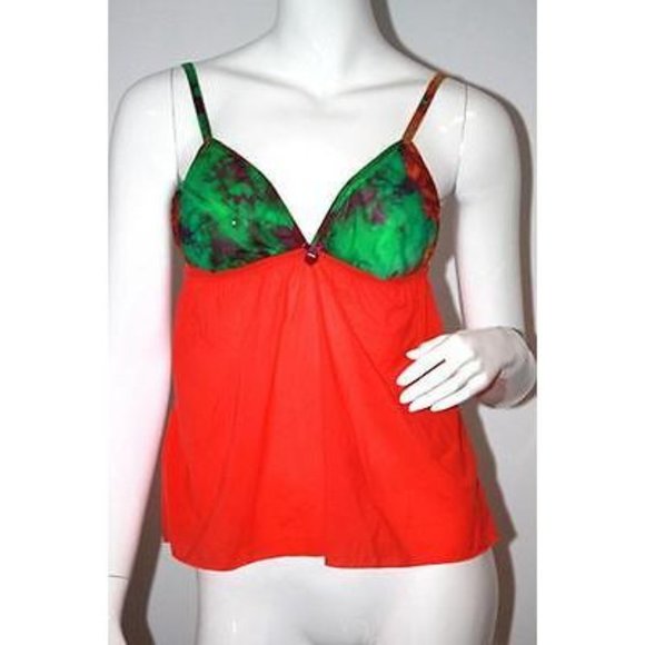 $120 AMULETTE Lingerie CAMISOLE Coral GREEN Bra Print TOP Sleepwear ( M ) - Picture 1 of 1